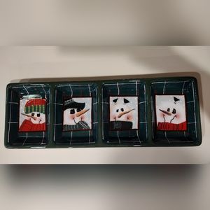 Sakura Snowmen Portraits Earthenware Serving Tray